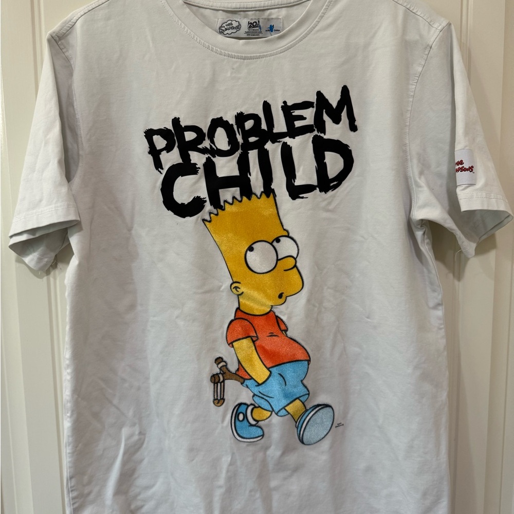White Graphic Tee with Bart Simpson Print